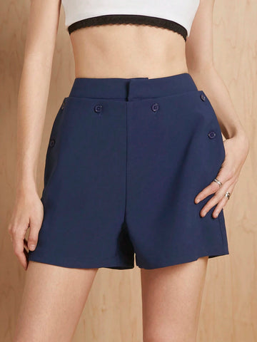 MONSE Oxana Designer Solid Color Button-Front Multi-Pocket Suit Shorts, For Daily Casual Wear,Women Clothes,For Summer