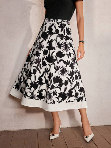 MOTF Classy CLAASY FLORAL PRINT ELASTIC WAIST A LINE SKIRT