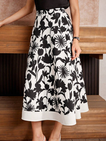 MOTF Classy CLAASY FLORAL PRINT ELASTIC WAIST A LINE SKIRT