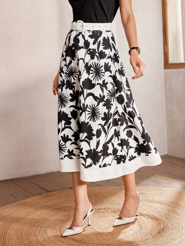 MOTF Classy CLAASY FLORAL PRINT ELASTIC WAIST A LINE SKIRT