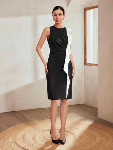 MOTF Classy CLASSY CONTRAST RUFFLE PENCIL DRESS