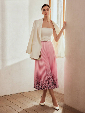 MOTF Classy CLASSY ELASTIC WAIST FLOWER PRINT PLEATED SKIRT