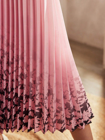 MOTF Classy CLASSY ELASTIC WAIST FLOWER PRINT PLEATED SKIRT