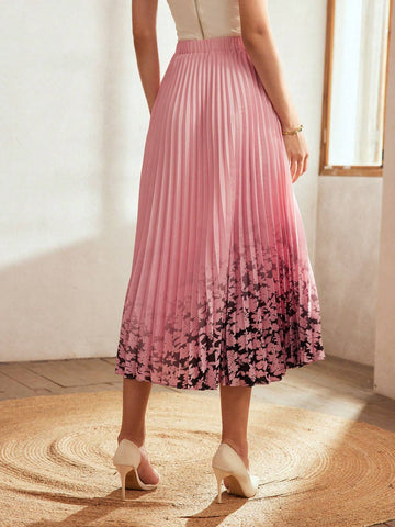 MOTF Classy CLASSY ELASTIC WAIST FLOWER PRINT PLEATED SKIRT