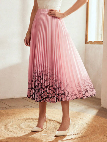 MOTF Classy CLASSY ELASTIC WAIST FLOWER PRINT PLEATED SKIRT