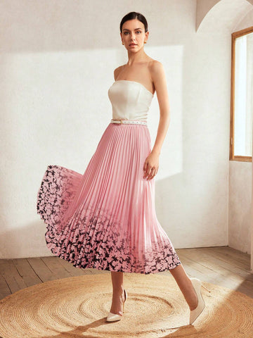 MOTF Classy CLASSY ELASTIC WAIST FLOWER PRINT PLEATED SKIRT