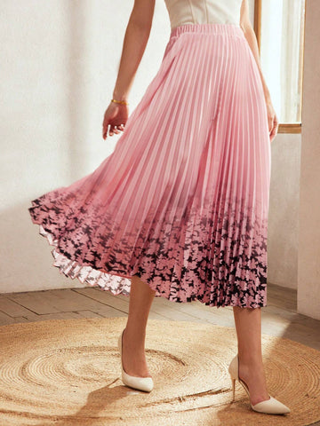 MOTF Classy CLASSY ELASTIC WAIST FLOWER PRINT PLEATED SKIRT