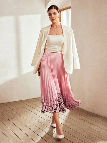 MOTF Classy CLASSY ELASTIC WAIST FLOWER PRINT PLEATED SKIRT
