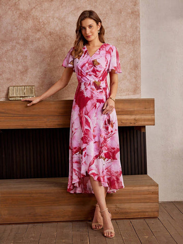 MOTF Classy CLASSY FLORAL PRINT RUFFLE HEM DRESS