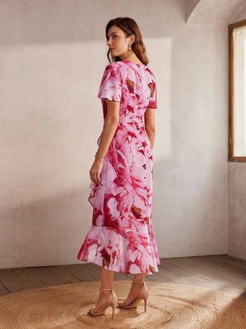 MOTF Classy CLASSY FLORAL PRINT RUFFLE HEM DRESS