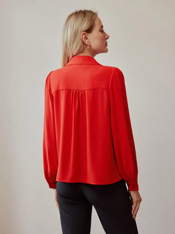 MOTF Classy CLASSY LAPEL COLLAR EMBROIDERY FLORAL PATTERN LANTERN SLEEVE SHIRT