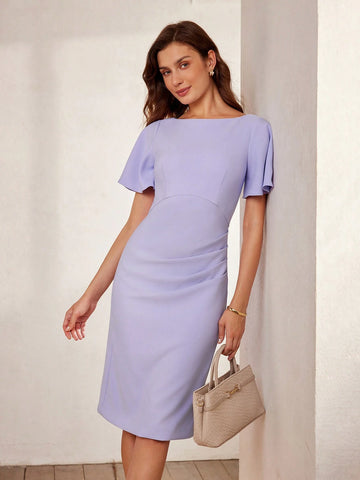MOTF Classy CLASSY SOLID FLOUNCE SLEEVE RUCHED DRESS