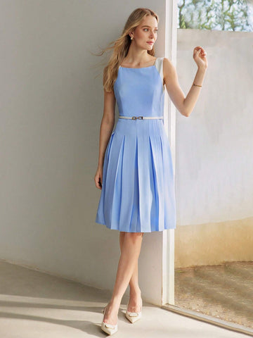 MOTF Classy COLORBLOCK PLEATED HEM TANK DRESS