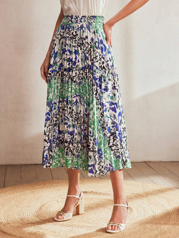MOTF Classy MIXED PRINT PAPERBAG WAIST PLEATED SKIRT