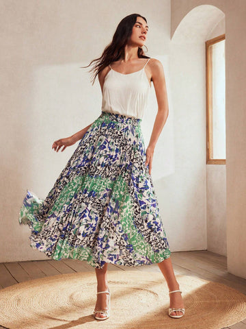 MOTF Classy MIXED PRINT PAPERBAG WAIST PLEATED SKIRT