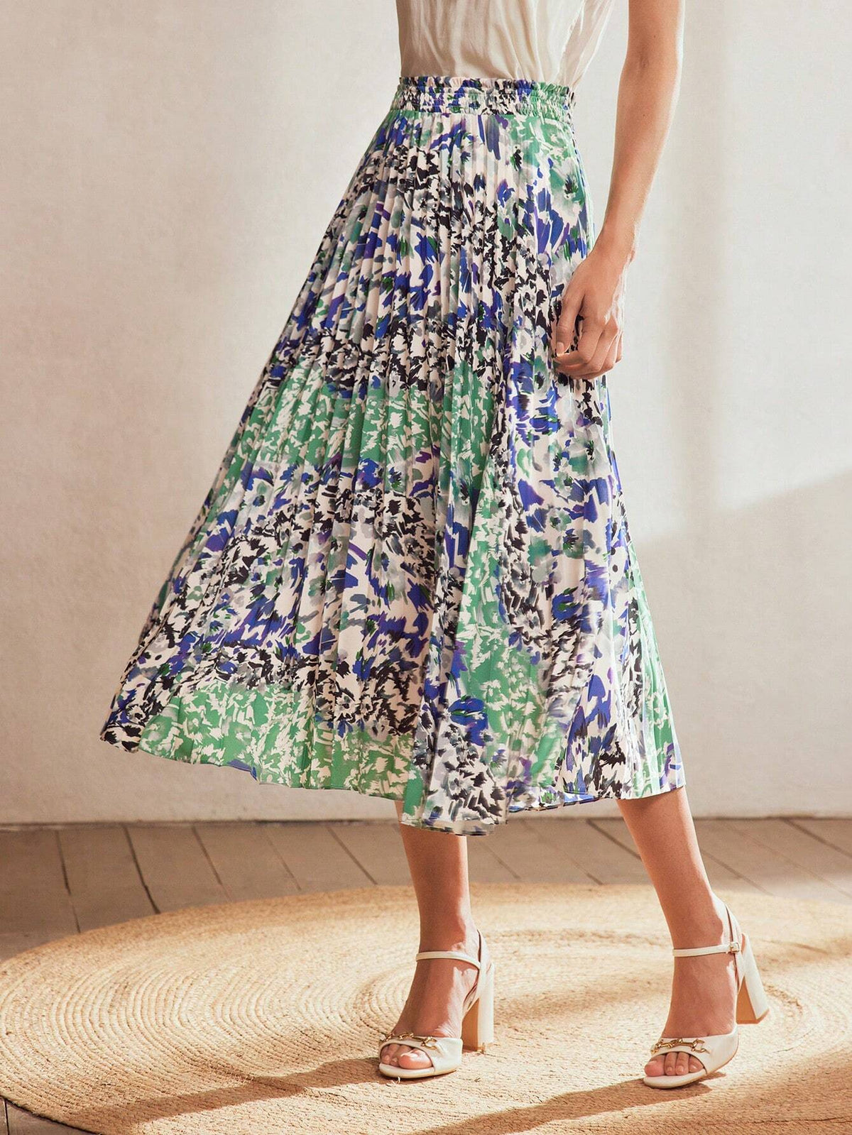 MOTF Classy MIXED PRINT PAPERBAG WAIST PLEATED SKIRT
