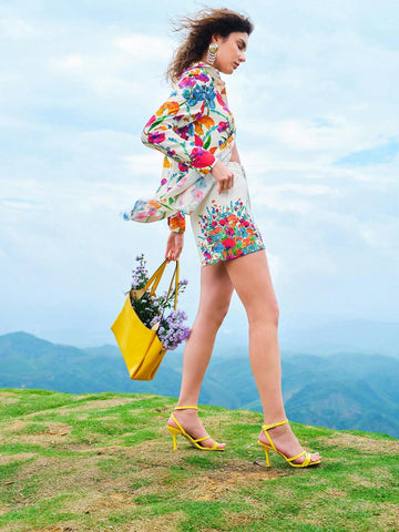MOTF FLORAL PRINT FOLD PLEATED SLANT POCKET SHORTS