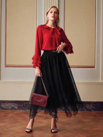 MOTF MESH CHAIN WAIST FLARE SKIRT