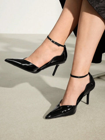 2024 NEW ONE-STRAP PATENT LEATHER STILETTO HEEL HOLLOW SEXY VERSATILE