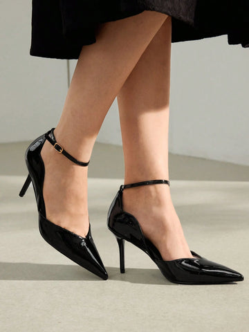 2024 NEW ONE-STRAP PATENT LEATHER STILETTO HEEL HOLLOW SEXY VERSATILE
