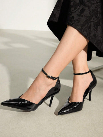 2024 NEW ONE-STRAP PATENT LEATHER STILETTO HEEL HOLLOW SEXY VERSATILE