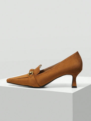 2024 SPRING/AUTUMN FRENCH RETRO BRITISH STYLE VELVET SQUARE TOE HIGH HEEL