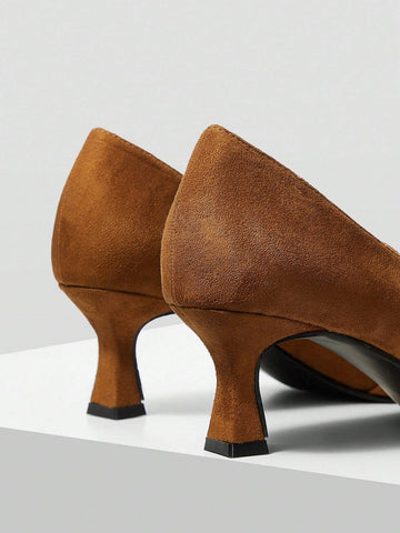 2024 SPRING/AUTUMN FRENCH RETRO BRITISH STYLE VELVET SQUARE TOE HIGH HEEL