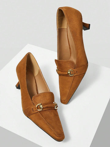 2024 SPRING/AUTUMN FRENCH RETRO BRITISH STYLE VELVET SQUARE TOE HIGH HEEL