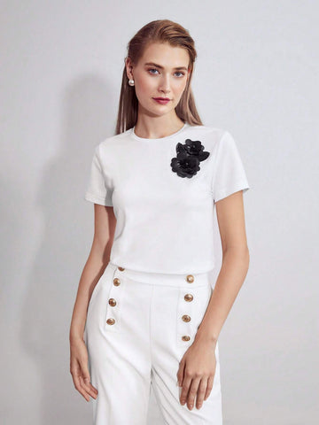 MOTF PREMIUM 3D FLORAL APPLIQUES T-SHIRT