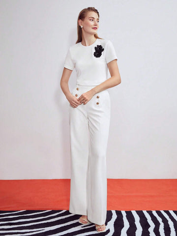 MOTF PREMIUM 3D FLORAL APPLIQUES T-SHIRT