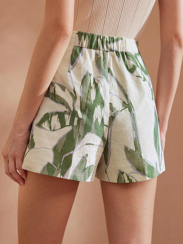 MOTF PREMIUM ALLOVER PRINT GOLD BUTTON DETAIL SHORTS