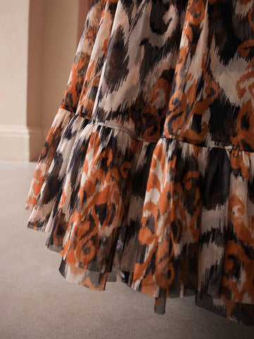 MOTF PREMIUM ALLOVER PRINT RUFFLE HEM MAXI SKIRT