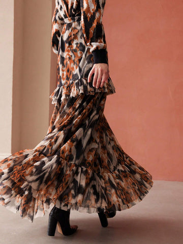 MOTF PREMIUM ALLOVER PRINT RUFFLE HEM MAXI SKIRT