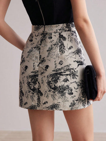 MOTF PREMIUM ALLOVER PRINT STRAIGHT SKIRT