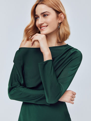 MOTF PREMIUM ASYMMETRICAL NECK MIDI DRESS