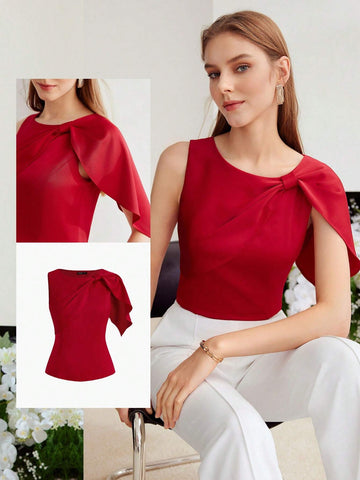 MOTF PREMIUM ASYMMETRICAL SHOULDER SOLID BLOUSE
