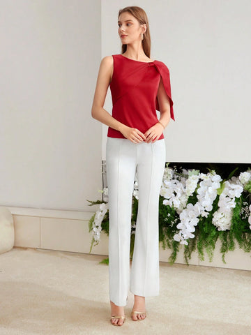 MOTF PREMIUM ASYMMETRICAL SHOULDER SOLID BLOUSE