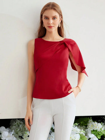 MOTF PREMIUM ASYMMETRICAL SHOULDER SOLID BLOUSE