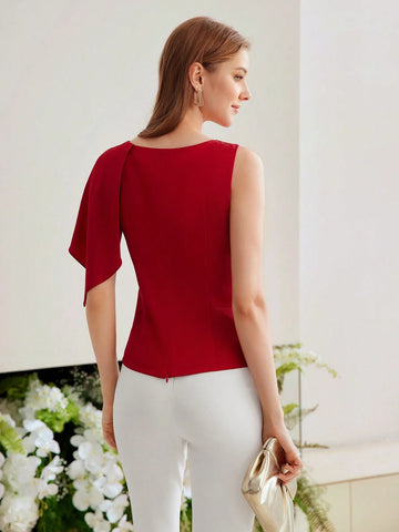 MOTF PREMIUM ASYMMETRICAL SHOULDER SOLID BLOUSE