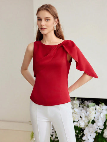 MOTF PREMIUM ASYMMETRICAL SHOULDER SOLID BLOUSE