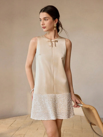 MOTF PREMIUM BOW FRONT CONTRAST SEQUIN HEM SHORT DRESS