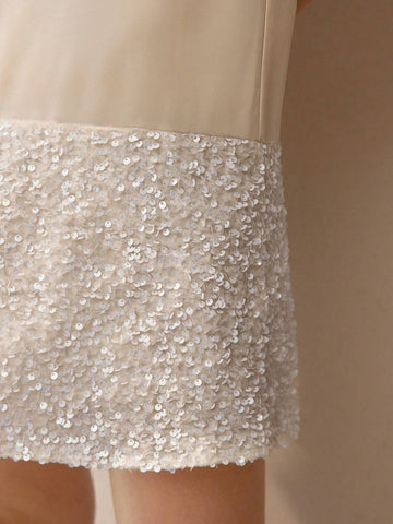 MOTF PREMIUM BOW FRONT CONTRAST SEQUIN HEM SHORT DRESS