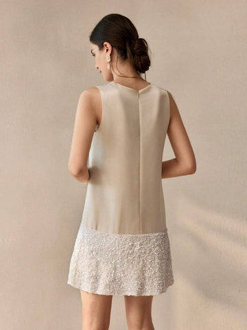 MOTF PREMIUM BOW FRONT CONTRAST SEQUIN HEM SHORT DRESS