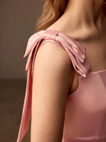 MOTF PREMIUM BOW SHOULDER LAYERED RUFFLE HEM DRESS WITHOUT BELT