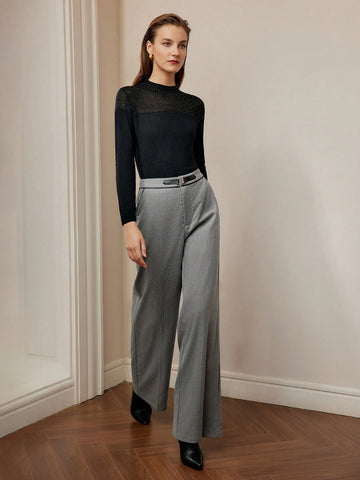 MOTF PREMIUM BUCKLE WAIST SEAM FRONT WIDE LEG PANTS