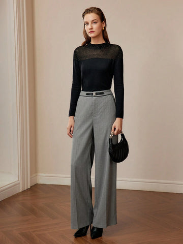MOTF PREMIUM BUCKLE WAIST SEAM FRONT WIDE LEG PANTS