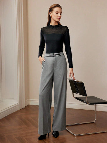 MOTF PREMIUM BUCKLE WAIST SEAM FRONT WIDE LEG PANTS