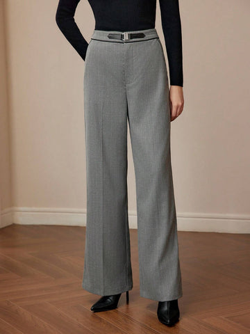 MOTF PREMIUM BUCKLE WAIST SEAM FRONT WIDE LEG PANTS