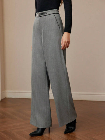 MOTF PREMIUM BUCKLE WAIST SEAM FRONT WIDE LEG PANTS