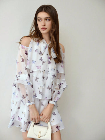 MOTF PREMIUM BUTTERFLY PRINT LIGHTWEIGHT FLOWY DRESS,VALENTINE'S DAY OUTFIT